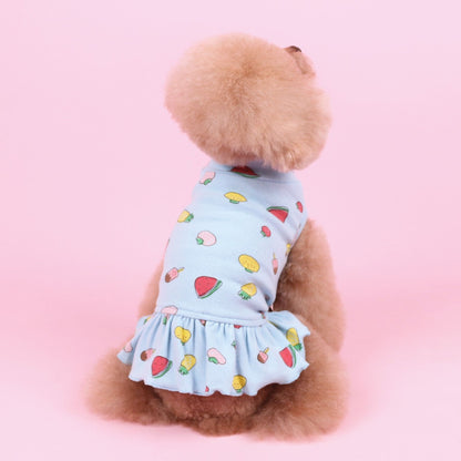 Pet Clothes Fall and Winter New Arrival Pure Cotton Print Fruit Combination Skirt Dog Clothes Teddy Bichon Bottoming Shirt