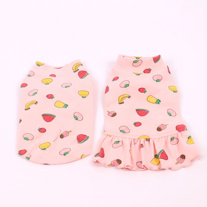 Pet Clothes Fall and Winter New Arrival Pure Cotton Print Fruit Combination Skirt Dog Clothes Teddy Bichon Bottoming Shirt