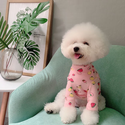 Pet Clothes Fall and Winter New Arrival Pure Cotton Print Fruit Combination Skirt Dog Clothes Teddy Bichon Bottoming Shirt