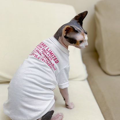 Pure Cotton Fashion Brand Short Sleeve Hot Hairless Cat Sphinx German Short-Legged Pet Clothes Summer Close-Fitting T-shirt