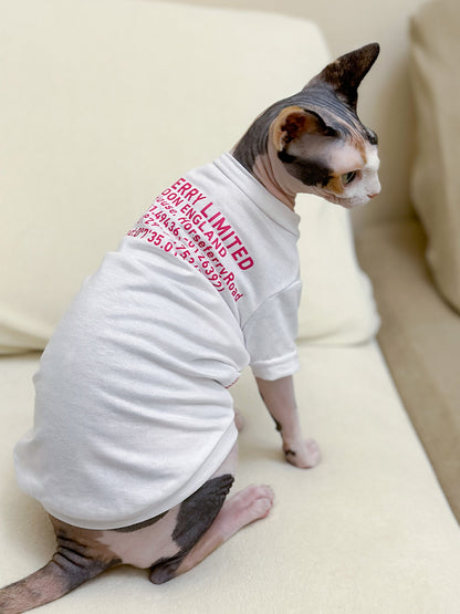 Pure Cotton Fashion Brand Short Sleeve Hot Hairless Cat Sphinx German Short-Legged Pet Clothes Summer Close-Fitting T-shirt