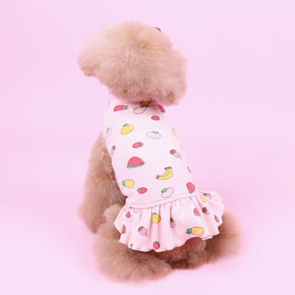 Pet Clothes Fall and Winter New Arrival Pure Cotton Print Fruit Combination Skirt Dog Clothes Teddy Bichon Bottoming Shirt