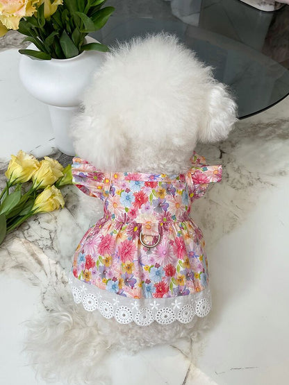 Korean Floral Bichon Dog Thin with Shoulder-Straps Teddy