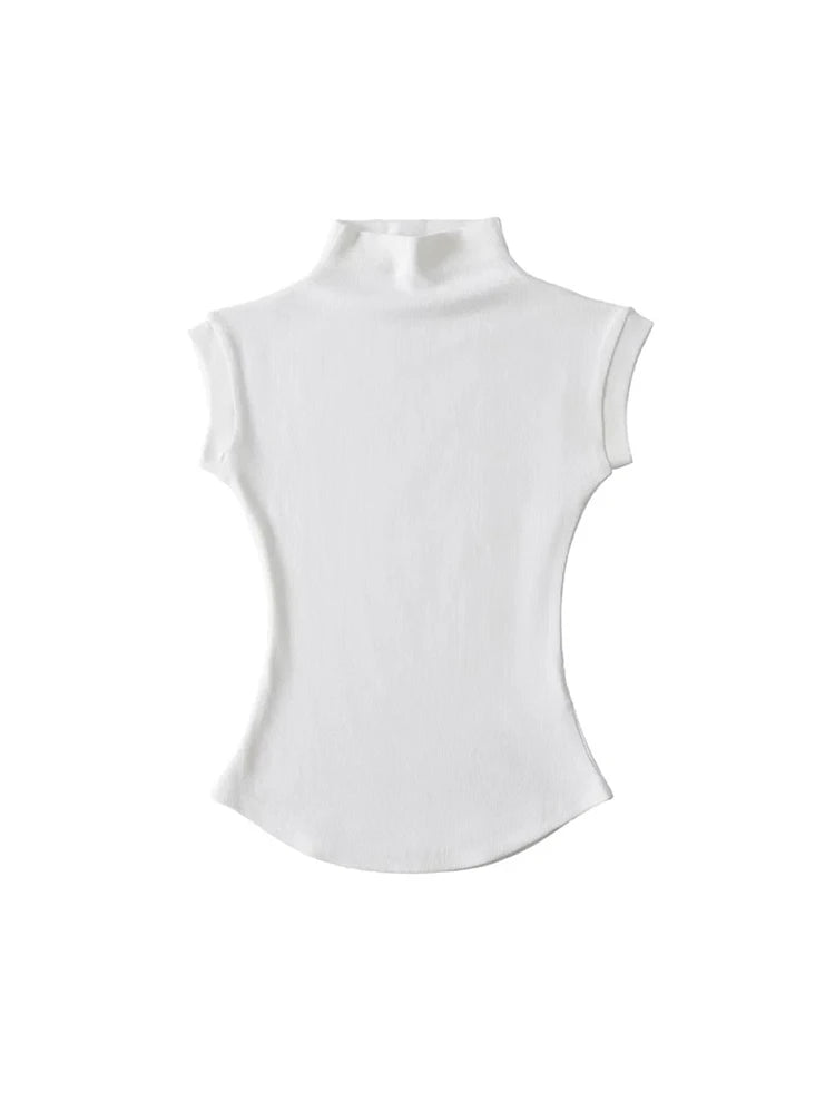 Women Summer Sexy Turtleneck Sleeveless T-Shirts Tops Solid Slim Fit Pullovers Causal Tees Shirts Female Streetwear Basics Tees