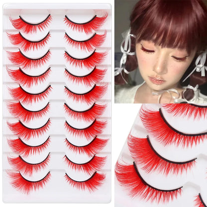 Colorful Fake eyelashes Halloween Makeup Products Blue Red Pink False Eyelashes Extension Colored Lashes make up Cosplay