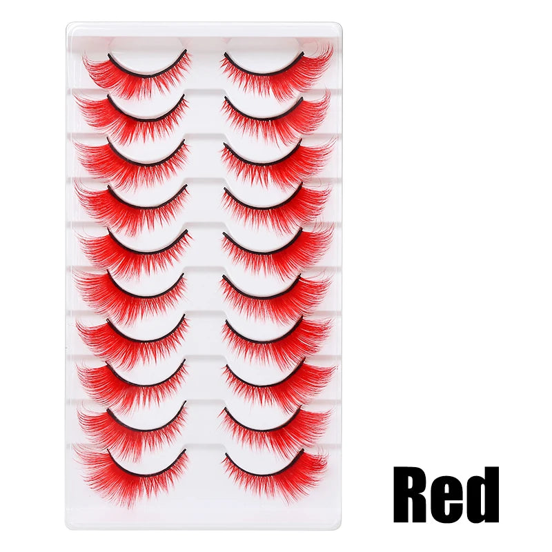 Colorful Fake eyelashes Halloween Makeup Products Blue Red Pink False Eyelashes Extension Colored Lashes make up Cosplay