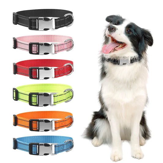 Personalized Polyester Reflective Dog Collar, Custom Pet Collar, Anti Loss Label, Suitable for Small and Large Dogs