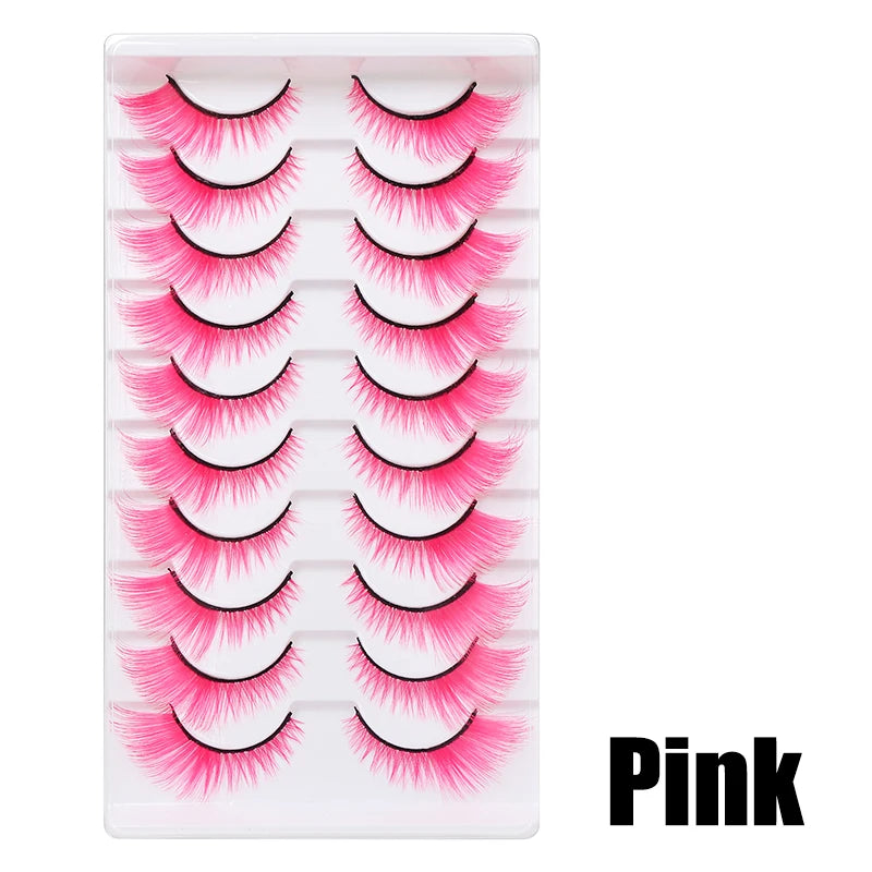 Colorful Fake eyelashes Halloween Makeup Products Blue Red Pink False Eyelashes Extension Colored Lashes make up Cosplay