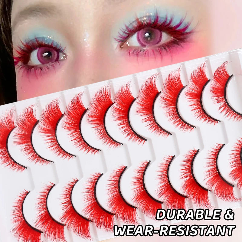 Colorful Fake eyelashes Halloween Makeup Products Blue Red Pink False Eyelashes Extension Colored Lashes make up Cosplay