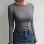 High Quality Plain T Shirt Women Cotton Elastic Basic T-shirts Female Casual Tops Long Sleeve Sexy Thin T-shirt see through