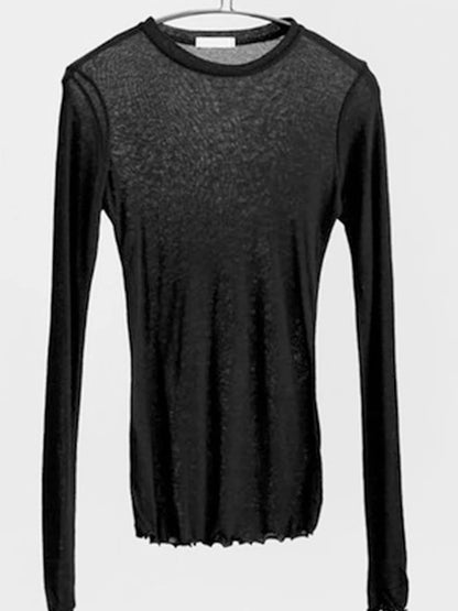 High Quality Plain T Shirt Women Cotton Elastic Basic T-shirts Female Casual Tops Long Sleeve Sexy Thin T-shirt see through