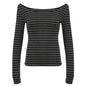 Spring Fall Women's New Japanese Basic Models Slim Long-Sleeved Striped t-Shirt Strapless Korean Street Style y2k Thin Tops